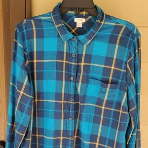 JCREW Blue and yellow button down plaid  size XL